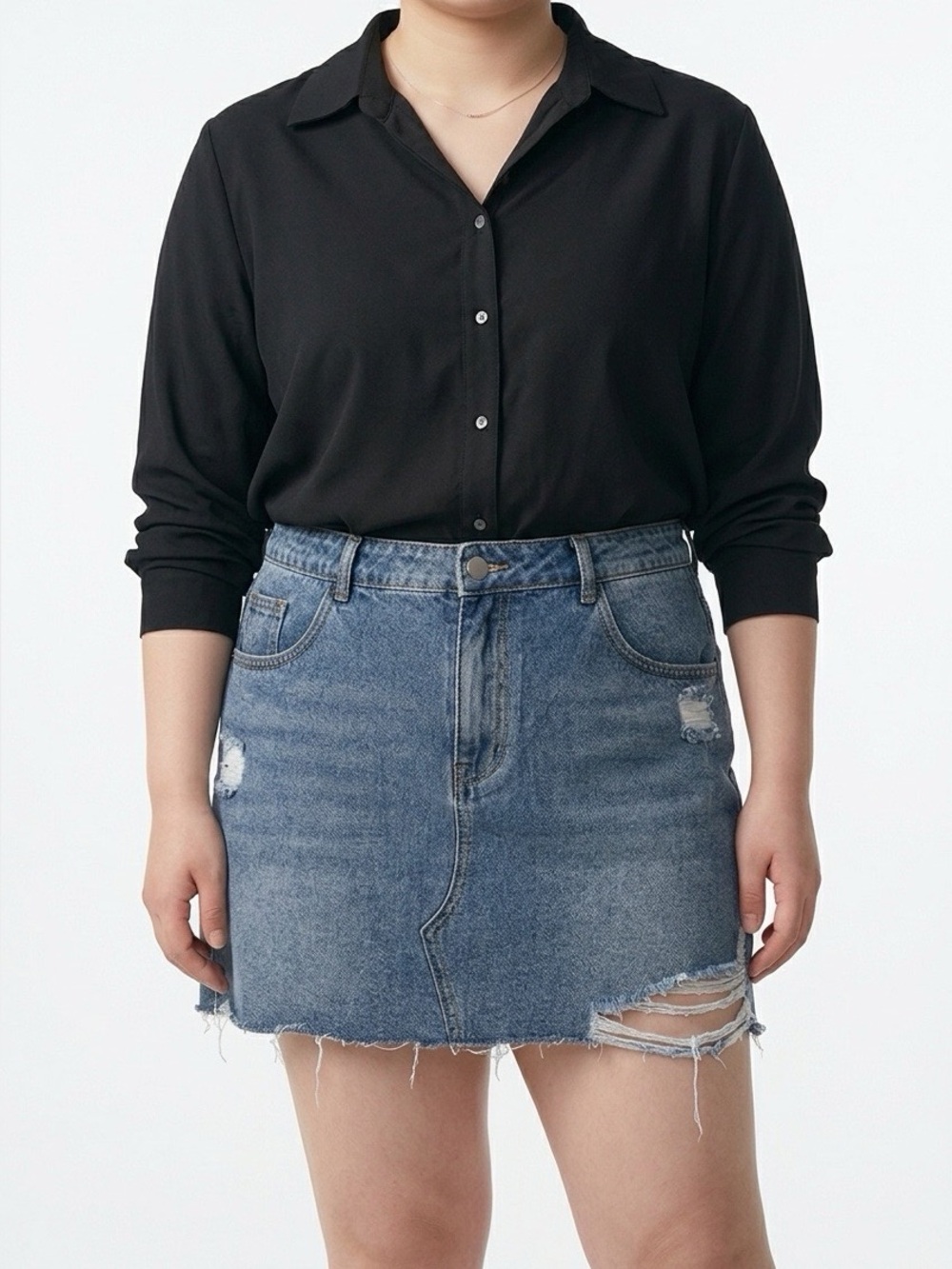 Classic Distressed Denim Mini Skirt - Blue
